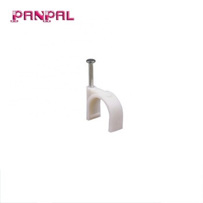 Wholesale  C Shaped Flat Electric Wire Clips White Plastic Cable Clips With Steel Nail