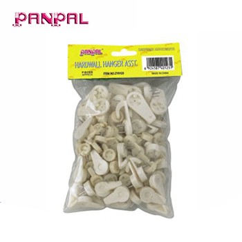 Factory hot sale assorted sizes total 100pcs hard drywall picture hanging hooks with paper card head polybag