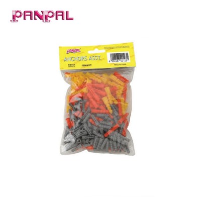 BSCI Approved factory price hot sale 300pcs assorted sizes colorful nylon wall plug plastic anchors with polybag and paper card